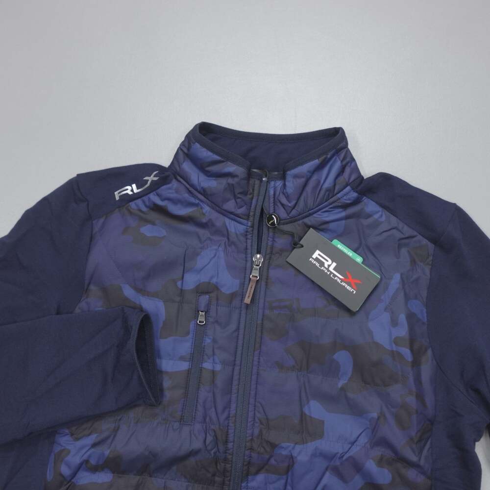 RLX Ralph Lauren Golf Jacket Quilted Wool Blend Full Zip Camo Blue Men's Size L